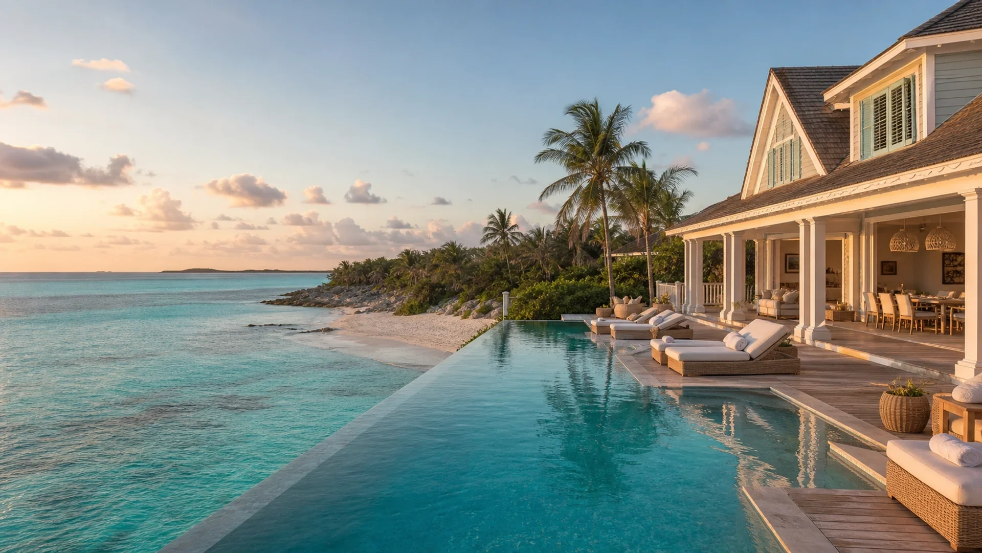Exumas private island villa, hurricane-grade Bali furniture for the Bahamas