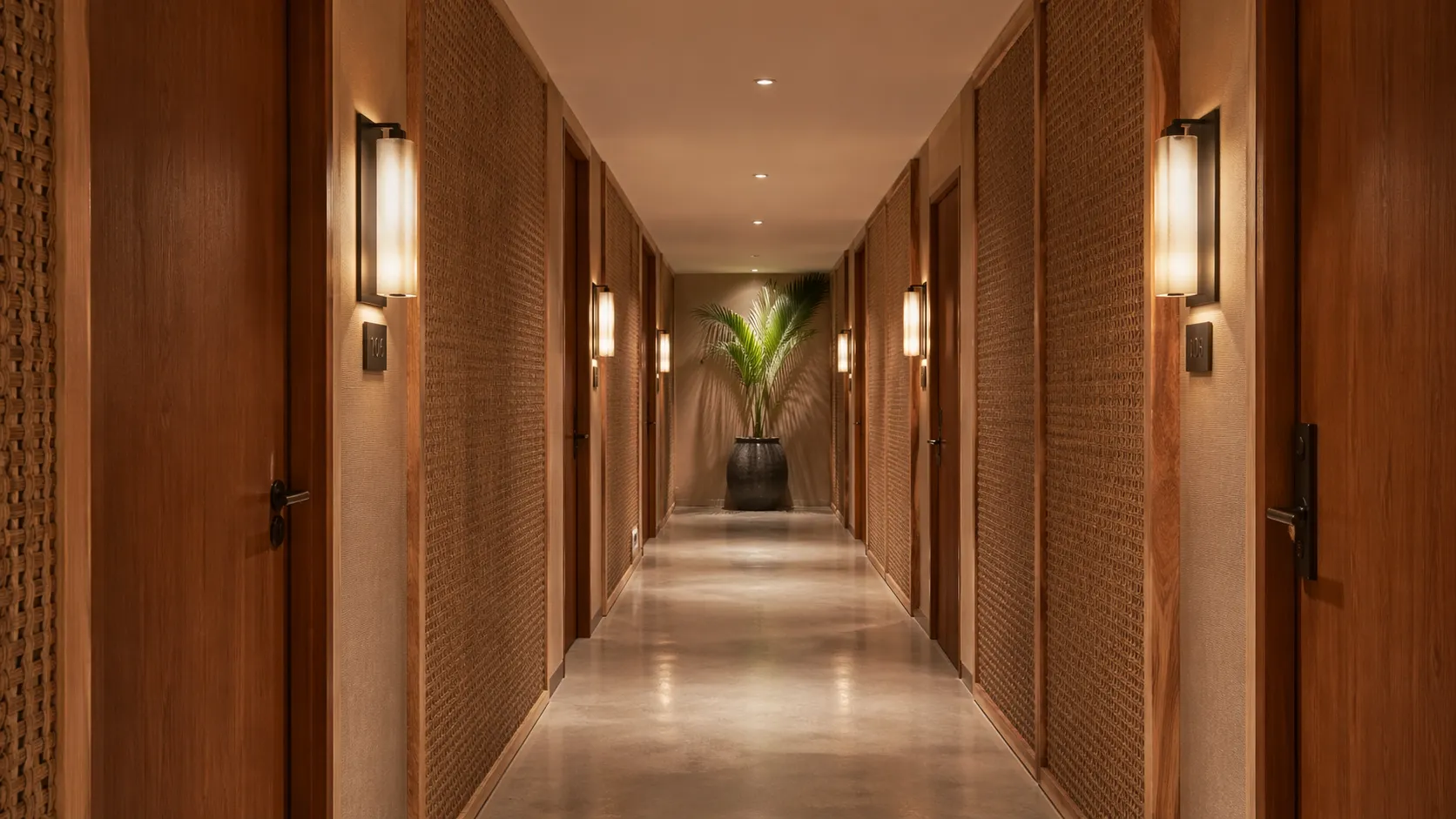 Boutique hotel bedroom, full FF&E from Bali, teak and rattan furniture delivered by container