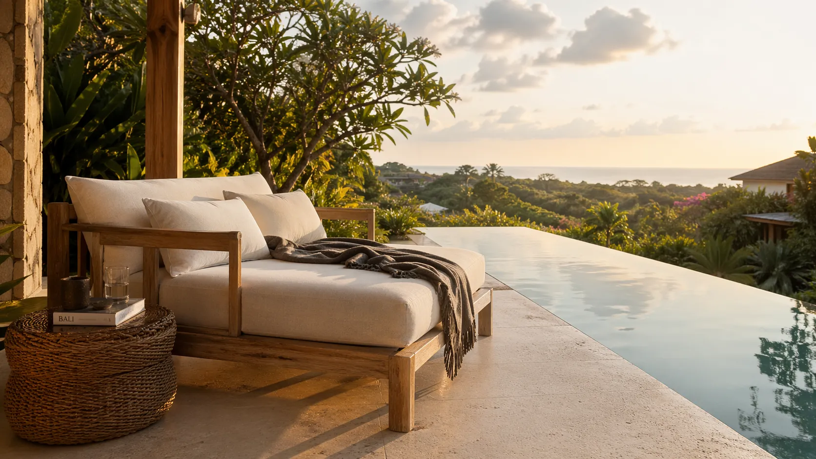 Private villa interior, bespoke Balinese furniture for a tropical villa, delivered door to door